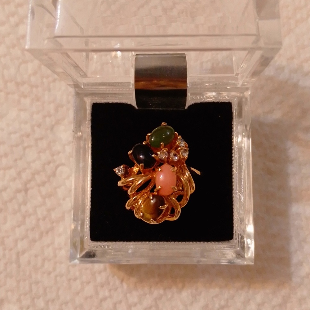 NIB Vintage Semi-Precious Gem Stone Gold Cocktail Ring